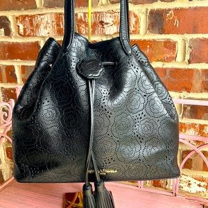 Karl Lagerfeld Paris Black Lace Lariat Bucket Bag